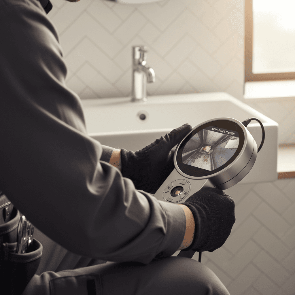 Drain pipe replacement service showing professional plumber at work